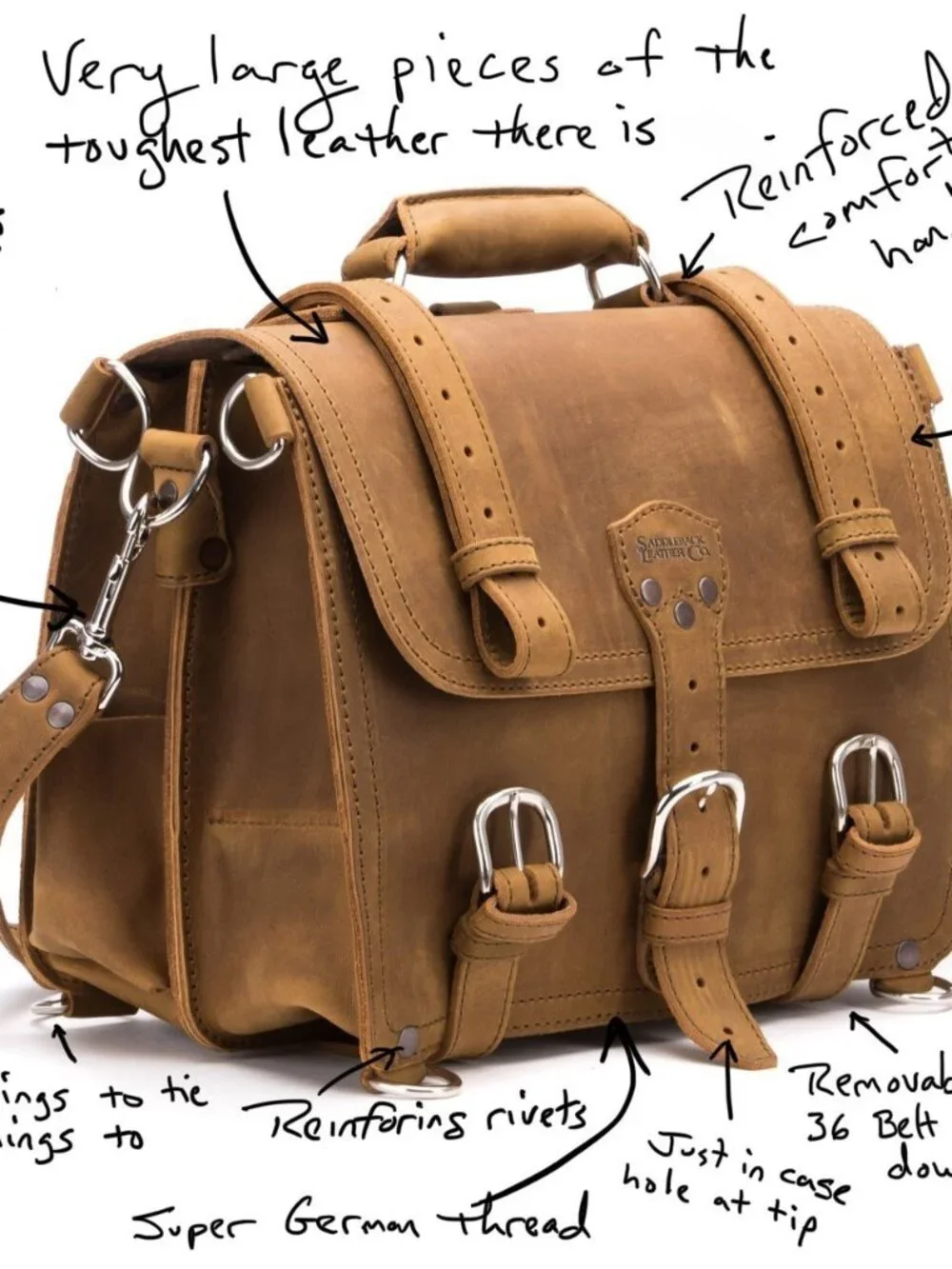 Tobacco color Saddleback Full Grain Leather Briefcase